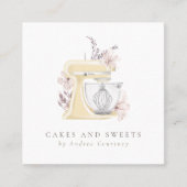 Waterverf Bloemen Bakkerij Gebak Chef Mixer Cake Vierkante Visitekaartje (Voorkant)