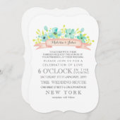 Waterverf Bloemen Banner Aqua bruiloft Uitnodigen Kaart (Voorkant / Achterkant)