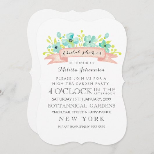 Waterverf Bloemen Banner Vrijgezellenfeest Uitnodi Kaart (Voorkant / Achterkant)