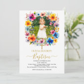 Waterverf bloemen Baptisme Kaart (Staand voorkant)