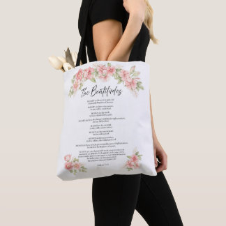 Waterverf Bloemen Beatitudes Schrift Roze Tote Bag