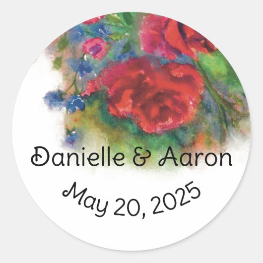 Waterverf Bloemen Betoverd Roos Ronde Sticker (Voorkant)