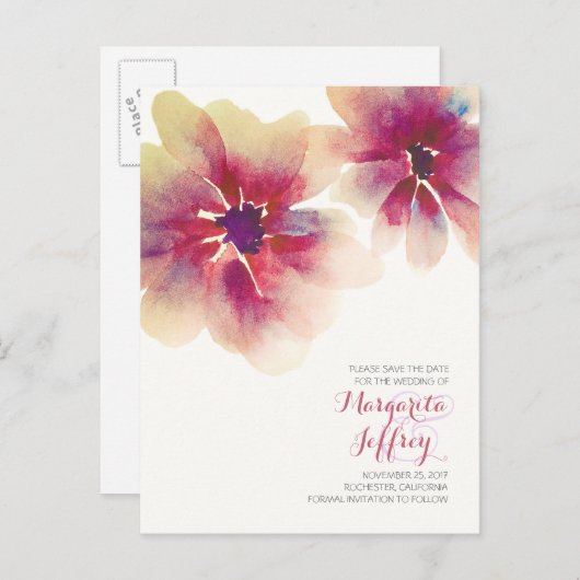 waterverf bloemen Bewaar de datum briefkaarten (Voorkant / Achterkant)