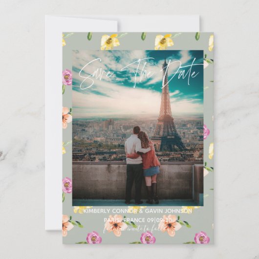 Waterverf Bloemen | Bewaar de datum Save The Date (Voorkant)