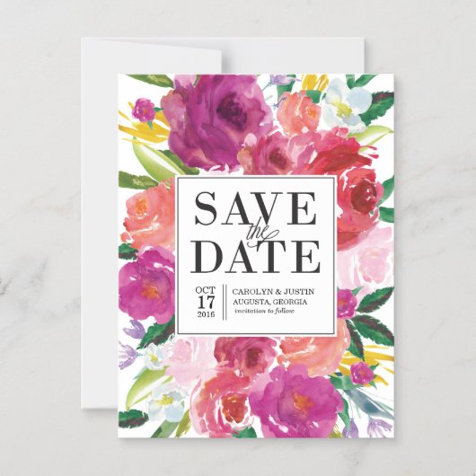 Waterverf Bloemen Bewaar de Datummagneet Magnetische Uitnodiging (Voorkant)