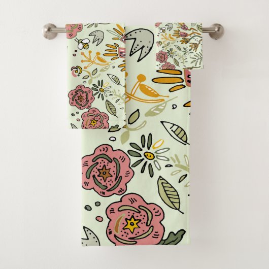 Waterverf Bloemen Bijen Elegant Modern Bad Handdoek (Insitu)