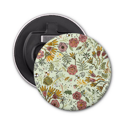 Waterverf Bloemen Bijen Elegant Modern Button Flesopener (Voorkant)