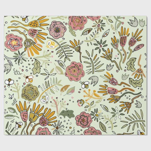 Waterverf Bloemen Bijen Elegant Modern Cadeaupapier (Vlak)