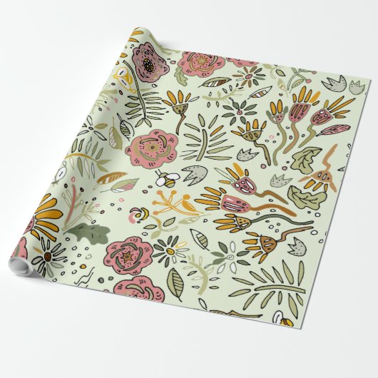 Waterverf Bloemen Bijen Elegant Modern Cadeaupapier (Uitgerold)