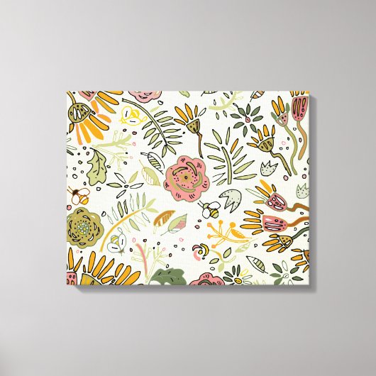 Waterverf Bloemen Bijen Elegant Modern Canvas Afdruk (Voorkant)