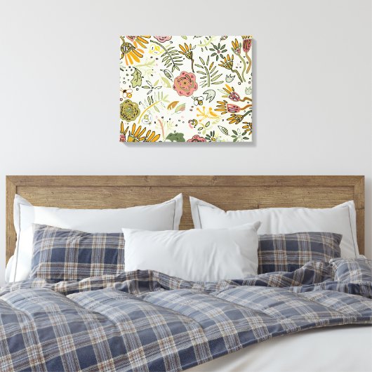 Waterverf Bloemen Bijen Elegant Modern Canvas Afdruk (Insitu (Slaapkamer))