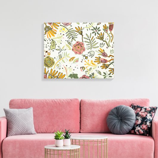 Waterverf Bloemen Bijen Elegant Modern Canvas Afdruk (Insitu (Woonkamer))