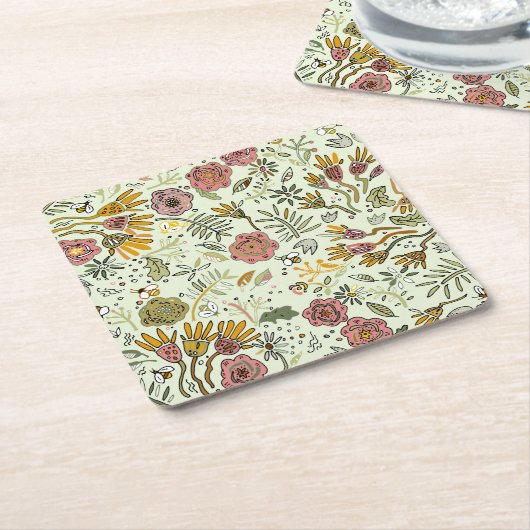 Waterverf Bloemen Bijen Elegant Modern Kartonnen Onderzetters (Schuin)