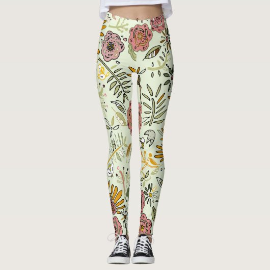 Waterverf Bloemen Bijen Elegant Modern Leggings (Voorkant)