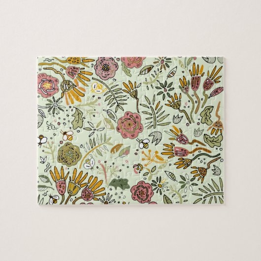 Waterverf Bloemen Bijen Elegant Modern Legpuzzel (Horizontaal)