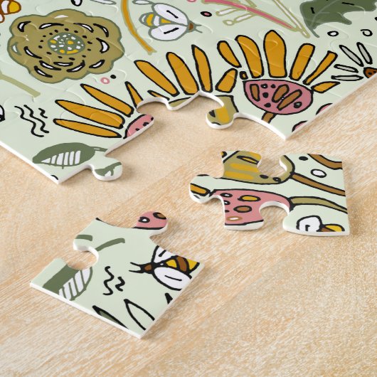 Waterverf Bloemen Bijen Elegant Modern Legpuzzel (Zijkant)