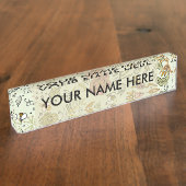 Waterverf Bloemen Bijen Elegant Modern Naambordje (Zijkant)