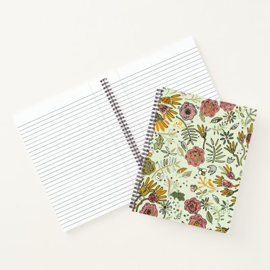 Waterverf Bloemen Bijen Elegant Modern Notitieboek (Binnen)