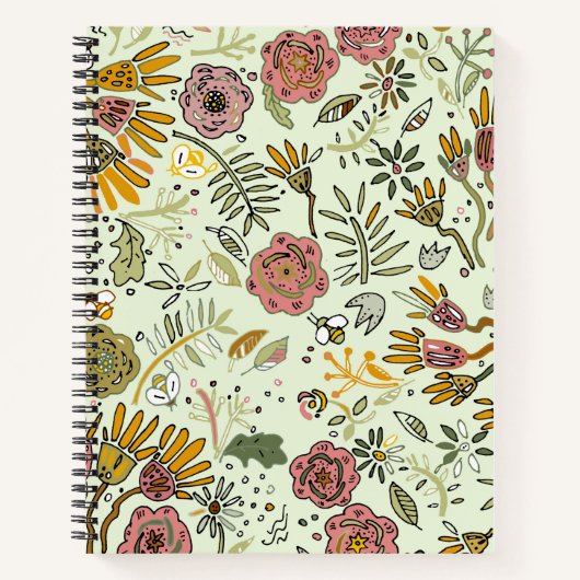 Waterverf Bloemen Bijen Elegant Modern Notitieboek (Voorkant)