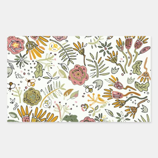 Waterverf Bloemen Bijen Elegant Modern Rechthoekige Sticker (Voorkant)