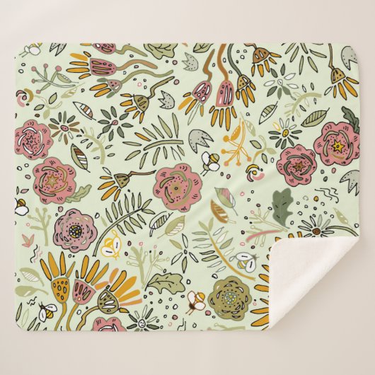 Waterverf Bloemen Bijen Elegant Modern Sherpa Deken (Voorkant (horizontaal))