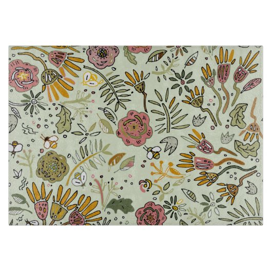 Waterverf Bloemen Bijen Elegant Modern Snijplank (Voorkant)