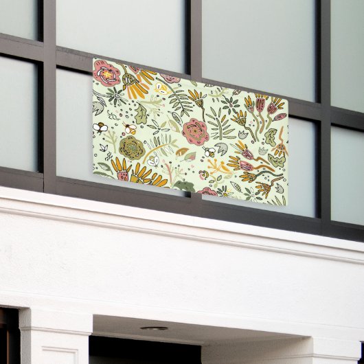 Waterverf Bloemen Bijen Elegant Modern Spandoek (Buitenkant Gebouw)