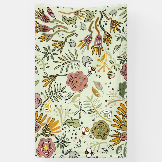 Waterverf Bloemen Bijen Elegant Modern Spandoek (Verticaal)