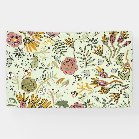 Waterverf Bloemen Bijen Elegant Modern Spandoek (Horizontaal)
