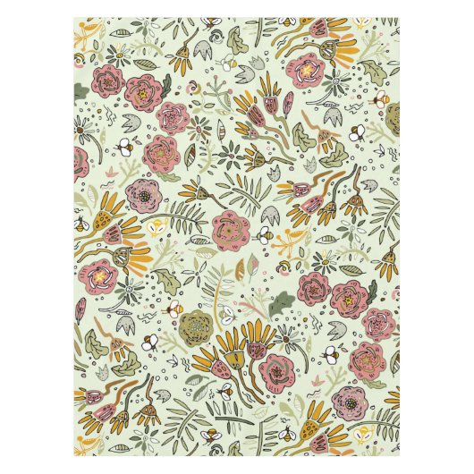 Waterverf Bloemen Bijen Elegant Modern Tafelkleed (Voorkant)