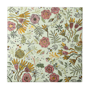 Waterverf Bloemen Bijen Elegant Modern Tegeltje