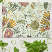 Waterverf Bloemen Bijen Elegant Modern Theedoek (Gevouwen)