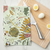 Waterverf Bloemen Bijen Elegant Modern Theedoek (Quarter Fold)