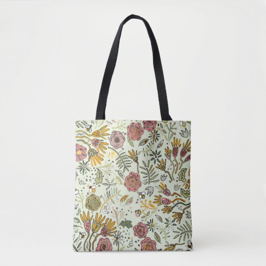 Waterverf Bloemen Bijen Elegant Modern Tote Bag (Voorkant)