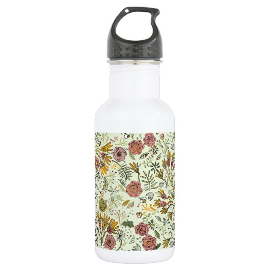 Waterverf Bloemen Bijen Elegant Modern Waterfles (Voorkant)