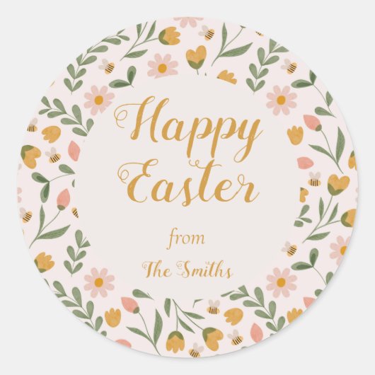Waterverf Bloemen & Bijen Lente Paas Sticker (Voorkant)
