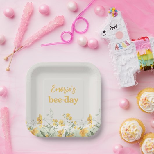 Waterverf Bloemen Bijen Papier Borden Papieren Bordje (Feest)