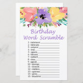 Waterverf bloemen BIRTHDAY WORD SCRAMBLE Game (Voorkant / Achterkant)