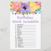 Waterverf bloemen BIRTHDAY WORD SCRAMBLE Game (Voorkant)