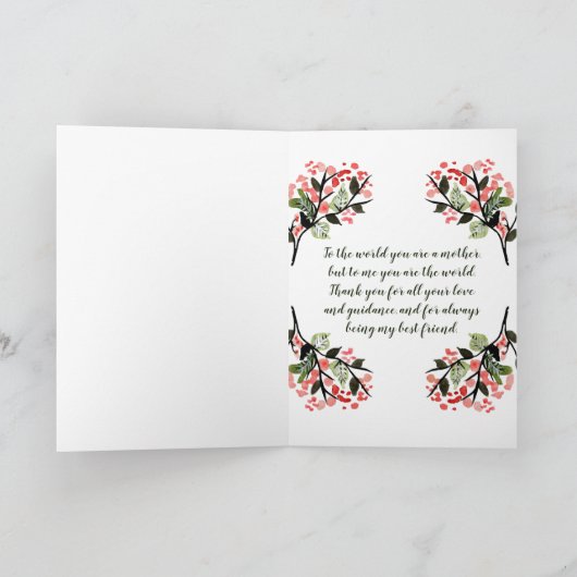 Waterverf Bloemen & Bladeren Roze Groen Moederdag Feestdagen Kaart (Binnen)