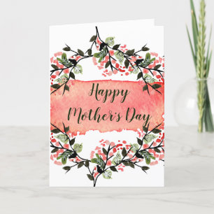 Waterverf Bloemen & Bladeren Roze Groen Moederdag Feestdagen Kaart
