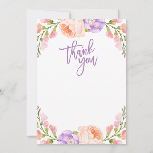Waterverf Bloemen Blank Dank u kaart (Voorkant)