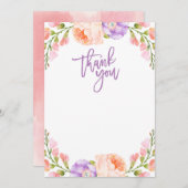 Waterverf Bloemen Blank Dank u kaart (Voorkant / Achterkant)