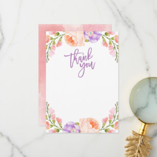 Waterverf Bloemen Blank Dank u kaart