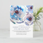 Waterverf Bloemen Blauw Boho Verjaardagsfeest Kaart (Staand voorkant)