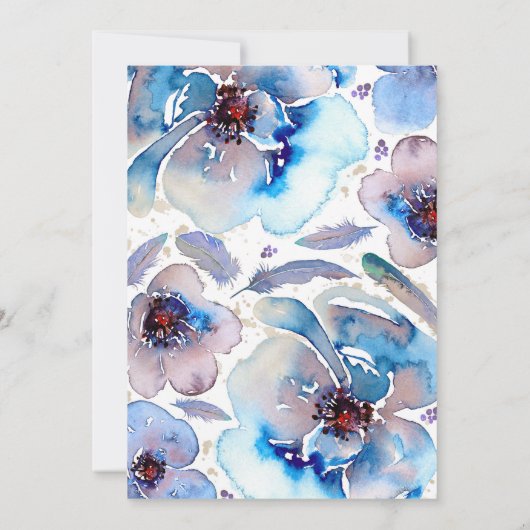 Waterverf Bloemen Blauw Boho Verjaardagsfeest Kaart (Achterkant)