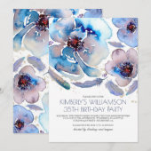 Waterverf Bloemen Blauw Boho Verjaardagsfeest Kaart (Voorkant / Achterkant)