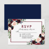 Waterverf Bloemen Blauw Bourgondië Bruiloft RSVP (Voorkant / Achterkant)