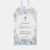 Waterverf Bloemen Blauw Doopsel Dank u Cadeau Labe Cadeaulabel (Voorkant)