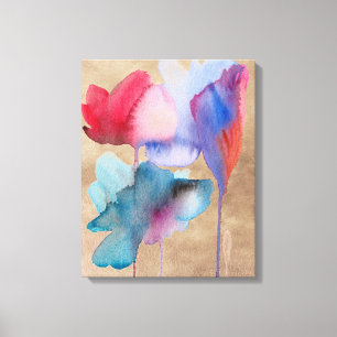 waterverf bloemen blauw en rood modern bloem canvas afdruk